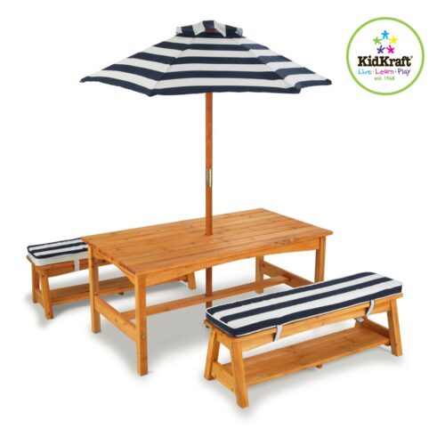 KidKraft Gartentischset mit Bank für Kinder Marineblau Holz 00106