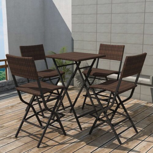 vidaXL 5-tlg. Garten-Essgruppe Klappbar Stahl Poly Rattan Braun