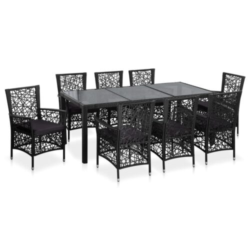 vidaXL 9-tlg. Garten-Essgruppe Poly Rattan Schwarz