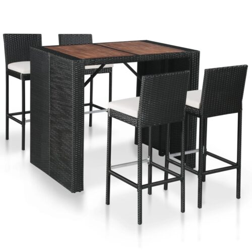 vidaXL 5-tlg. Garten-Bar-Set Poly Rattan und Akazienholz Schwarz