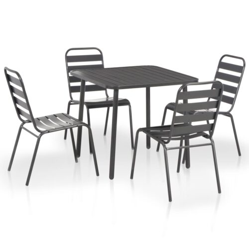 vidaXL 5-tlg. Garten-Essgruppe Stahl Dunkelgrau