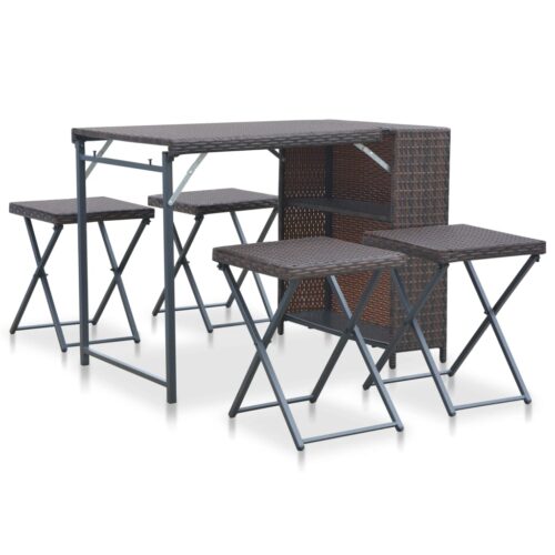 vidaXL 5-tlg. Garten-Essgruppe Klappbar Poly Rattan Braun