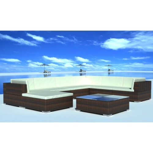 vidaXL 8-tlg. Garten-Lounge-Set mit Auflagen Poly Rattan Braun