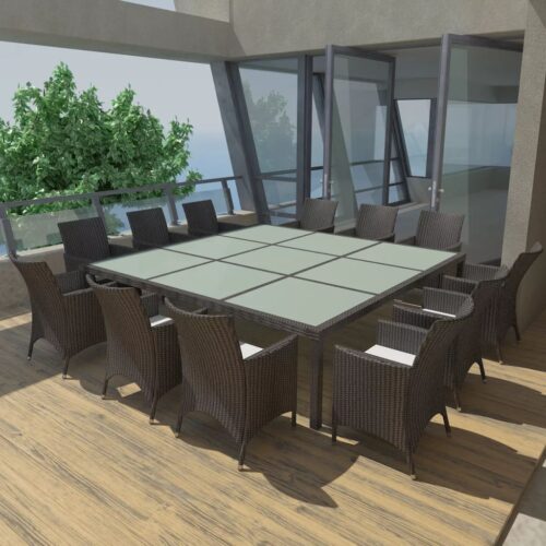 vidaXL 13-tlg. Garten-Essgruppe mit Auflagen Poly Rattan Schwarz