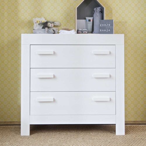 Schubkastenkommode in Weiß Kiefer Massivholz