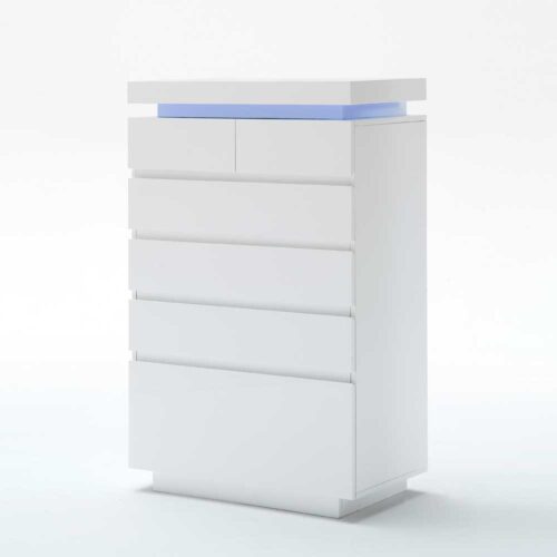 Schubkastenkommode mit LED Beleuchtung Weiß Hochglanz