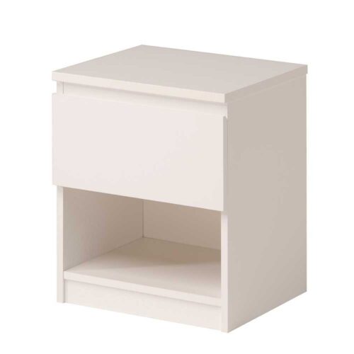 Nachtkonsole in Weiß mit offenem Fach