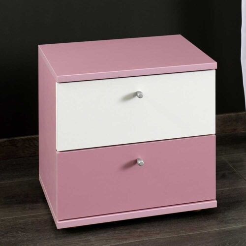 Nachtkommode in Weiß Rosa Kinderzimmer
