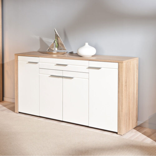 Anrichte in Weiß Hochglanz Eiche Sägerau