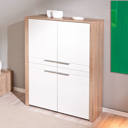 Esszimmer Highboard in Weiß Hochglanz Eiche