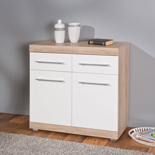 Flur Kommode in Hochglanz Weiß Sonoma Eiche