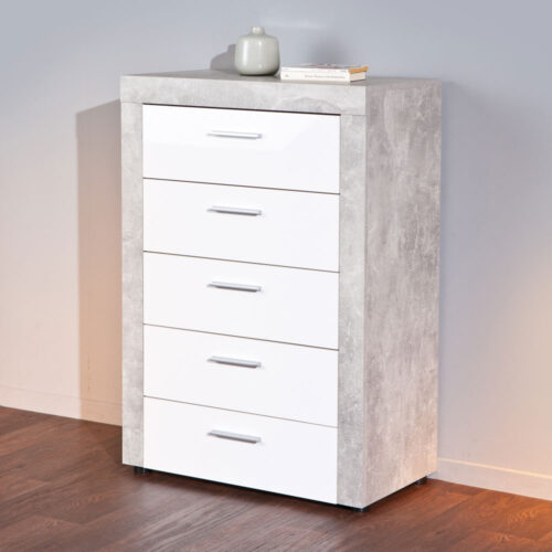 Kommode mit Schubladen Weiß Hochglanz Grau