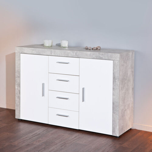 Sideboard in Weiß Hochglanz Hellgrau