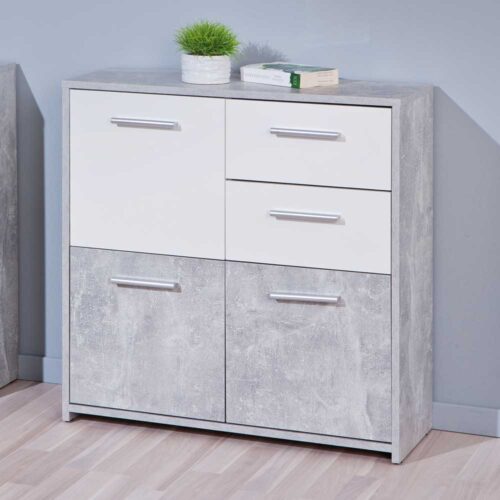 Stauraum Kommode in Weiß Grau Beton Optik