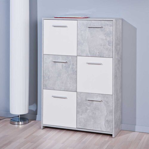 Kommode mit 6 Türen Grau Weiß
