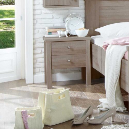 Nachttisch in Eiche Trüffel 2 Schubladen (2er Set)