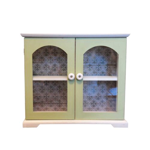 Shabby Chic Kommode in Weiß Grün Glastüren