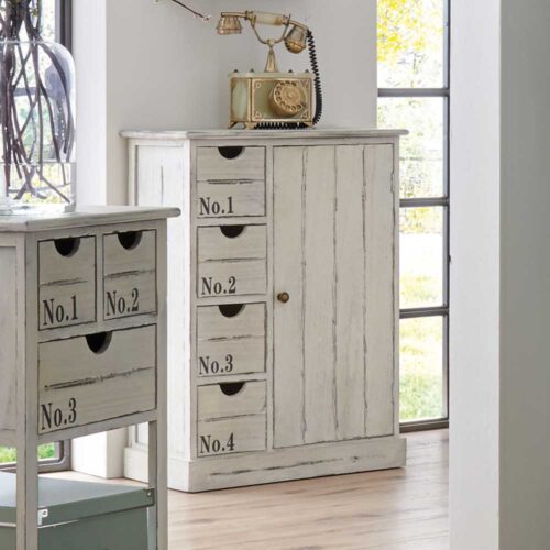 Massivholz Kommode im Shabby Chic Style Weiß