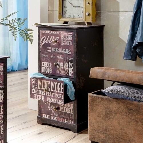 Flur Kommode in Braun Bunt Aufschrift