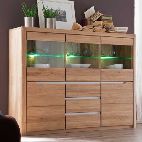 Esszimmer Highboard aus Wildeiche massiv LED Beleuchtung