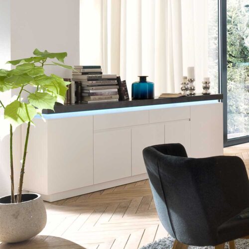 Design Sideboard mit dimmbarer Beleuchtung Weiß