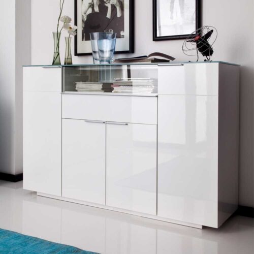 Hochglanz Sideboard in Weiß Glas
