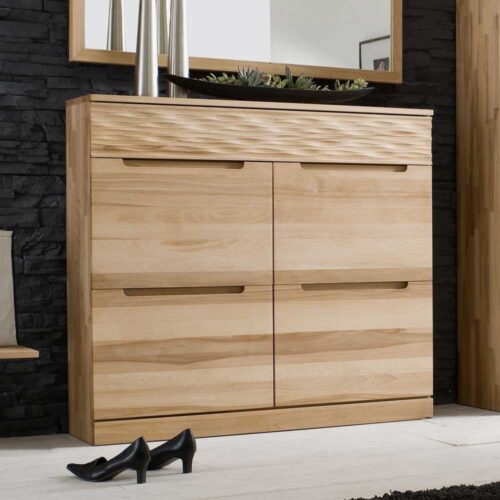 Schuhschrank mit 4 Klappen Kernbuche massiv