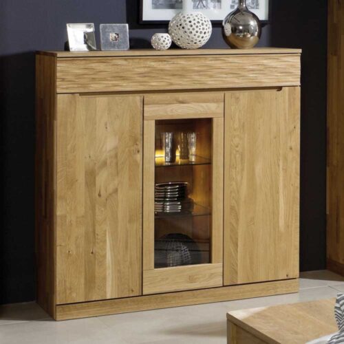 Esszimmer Highboard aus Wildeiche Massivholz LED Beleuchtung