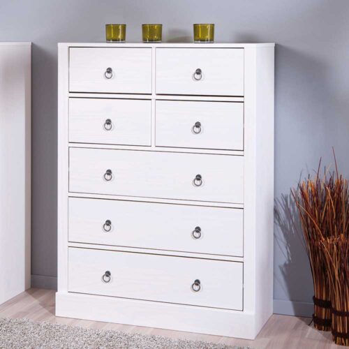 Landhauskommode in Weiß Kiefer massiv Schubladen