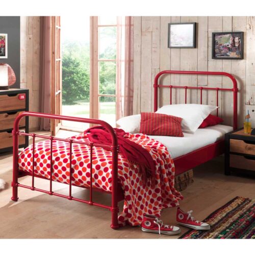 Metallbett in Rot Lattenrost