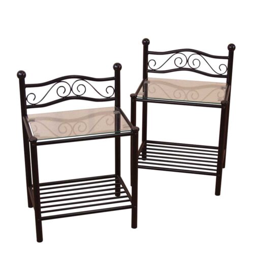 Nachtkonsole mit Glasplatte Schwarz (Set)