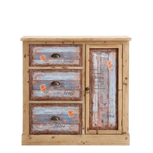 Schuhschrank im Vintage Look Bunt Holz