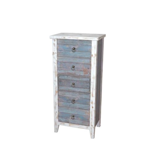 Kommode mit 5 Schubladen Weiß Blau