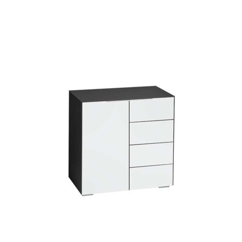 Kombikommode in Weiß Schwarz Glas beschichtet