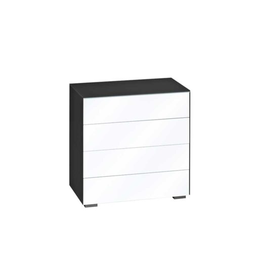 Schubkastenkommode in Schwarz Weiß Glas beschichtet