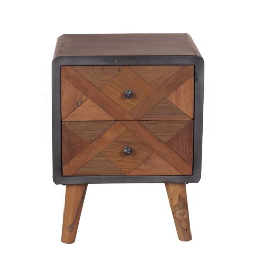 Nachtkonsole aus Teak Massivholz Stahl