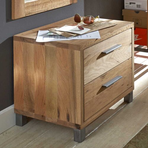 Kleine Kommode mit 2 Schubladen Balkeneiche massiv