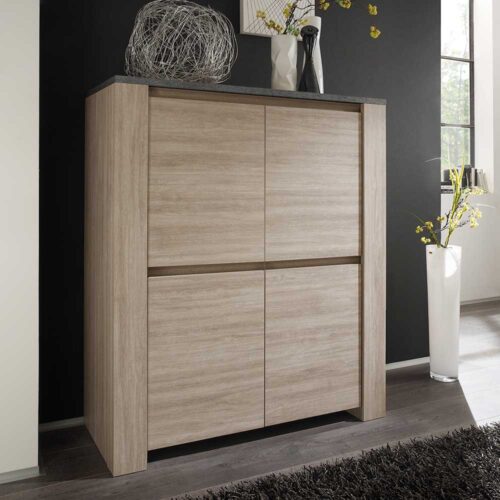 Wohnzimmer Highboard in Eiche gekälkt 4 türig