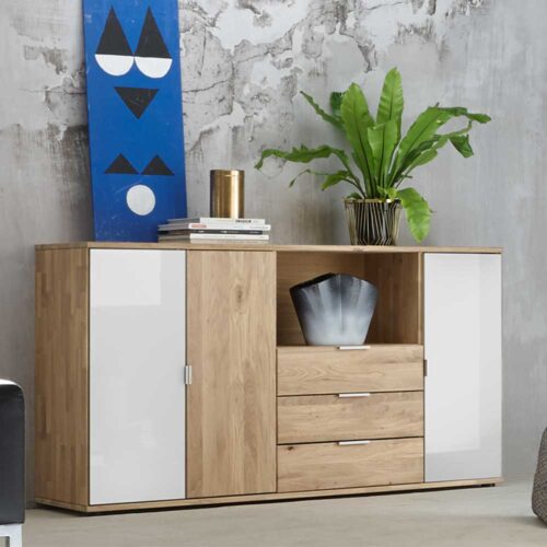 Design Sideboard mit offenem Fach Wildeiche massiv