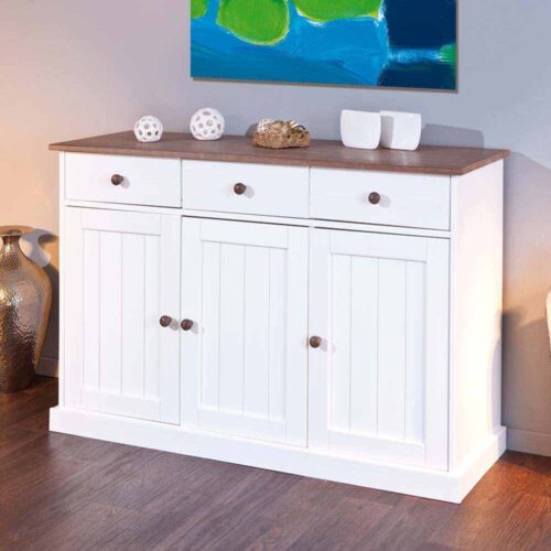 Anrichte in Weiß Braun massiv Landhaus