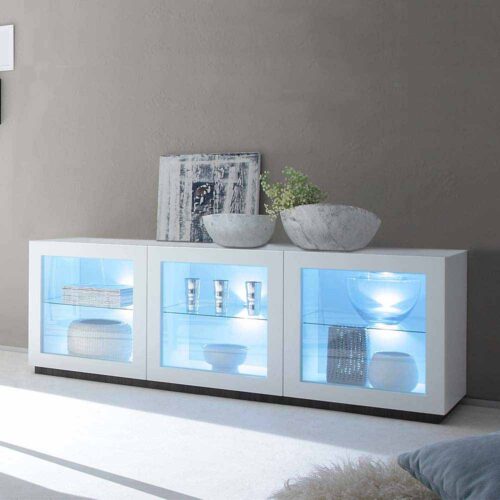 Glas Sideboard in Weiß LED Beleuchtung