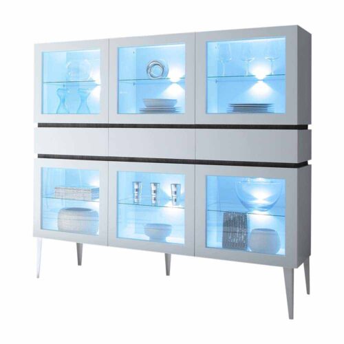 Glas Highboard in Weiß LED Beleuchtung