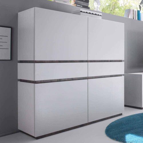 Wohnzimmer Highboard in Weiß Eiche Wenge