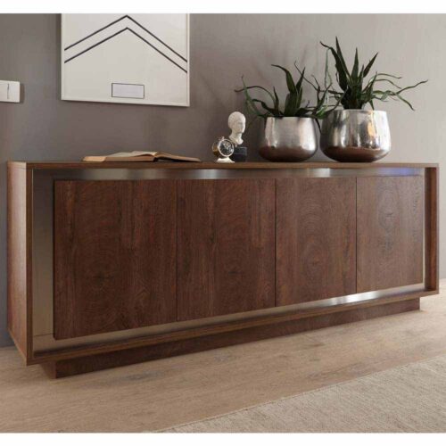 Design Sideboard in Eiche Cognacfarben Edelstahl