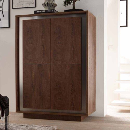 Wohnzimmer Highboard in Eiche Cognacfarben Edelstahl