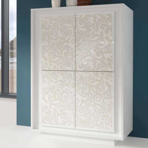 Design Highboard mit Floral Muster Weiß