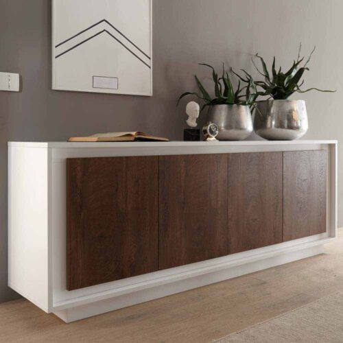 Wohnzimmer Sideboard in Weiß Eiche Cognacfarben 80 cm hoch