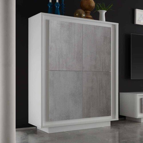 Highboard in Weiß Grau 4 türig