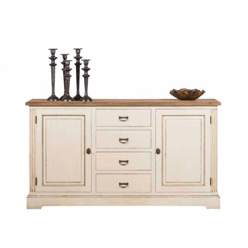 Wohnzimmer Sideboard in Creme Weiß Teakholz furniert