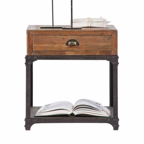 Nachtkonsole aus Kiefer Massivholz Eisen